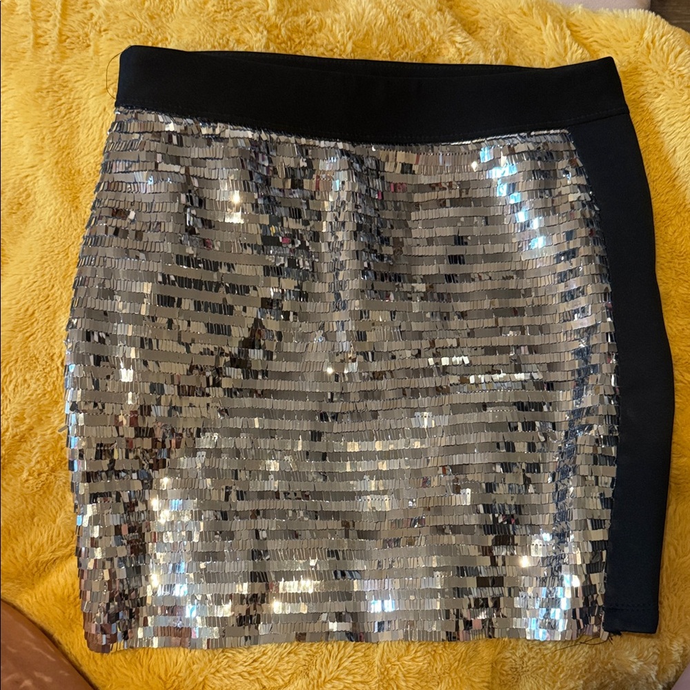 bebe Black and Silver Sequin Mini Skirt